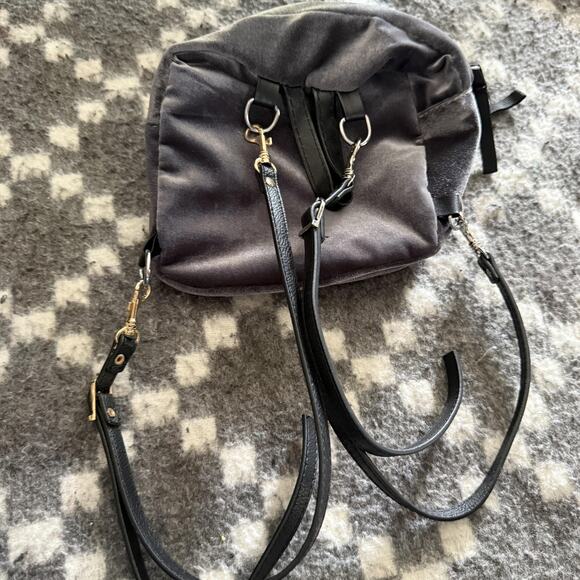 Velvet Mini Backpack Womens Small Gray Black Convertible Straps Purse Bag Casual - Picture 5 of 9